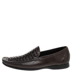 Bottega Veneta Brown Intrecciato Leather Slip On Loafers Size 41
