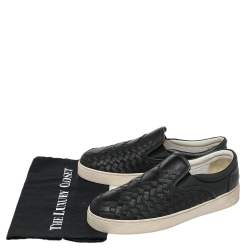 Bottega Veneta Black Intrecciato Leather Slip On Sneakers Size 41