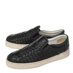 Bottega Veneta Black Intrecciato Leather Slip On Sneakers Size 41