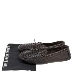 Bottega Veneta Dark Brown Intrecciato Leather Bow Slip On Loafers Size 41