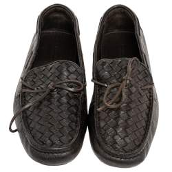 Bottega Veneta Dark Brown Intrecciato Leather Bow Slip On Loafers Size 41