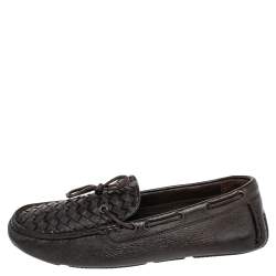 Bottega Veneta Dark Brown Intrecciato Leather Bow Slip On Loafers Size 41