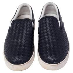 Bottega Veneta Navy Blue Intrecciato Leather Dodger Slip-on Sneakers Size 42