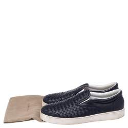 Bottega Veneta Navy Blue Intrecciato Leather Dodger Slip-on Sneakers Size 42