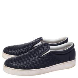 Bottega Veneta Navy Blue Intrecciato Leather Dodger Slip-on Sneakers Size 42