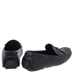 Pre Owned Bottega Veneta Black Intrecciato Leather Cervo Wave Driver Bow Slip On Loafers Size 40