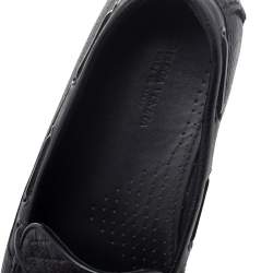 Pre Owned Bottega Veneta Black Intrecciato Leather Cervo Wave Driver Bow Slip On Loafers Size 40