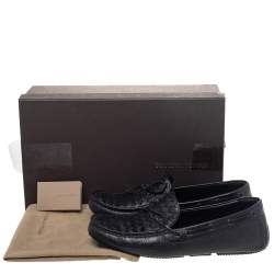 Pre Owned Bottega Veneta Black Intrecciato Leather Cervo Wave Driver Bow Slip On Loafers Size 40