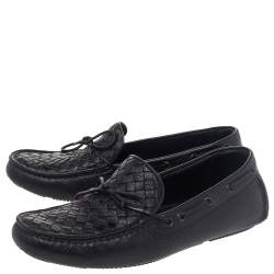 Pre Owned Bottega Veneta Black Intrecciato Leather Cervo Wave Driver Bow Slip On Loafers Size 40