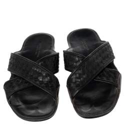 Pre Owned حذاء سلايدز فلات بوتيغا فينيتا سيور متعاكسة جلد انترشياتو أسود مقااس 42