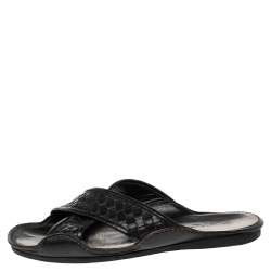 Pre Owned حذاء سلايدز فلات بوتيغا فينيتا سيور متعاكسة جلد انترشياتو أسود مقااس 42