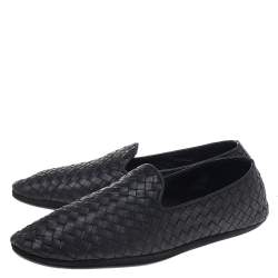 مملوكة مسبقًا حذاء سليبرز بوتيغا فينيتا سموكينغ جلد إنترشياتو أسود مقاس 43