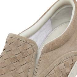 Pre Owned Bottega Veneta Beige Intrecciato Suede Slip on Sneakers Size 44