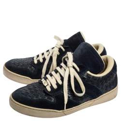 Bottega Veneta Navy Blue Intrecciato Leather and Suede Lace Up Low Top Sneakers Size 41