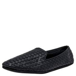 Pre Owned Bottega Veneta Black Intrecciato Leather Smoking Slippers Size 42