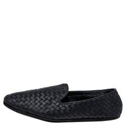 Pre Owned Bottega Veneta Black Intrecciato Leather Smoking Slippers Size 42