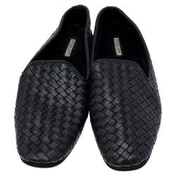 Pre Owned Bottega Veneta Black Intrecciato Leather Smoking Slippers Size 42