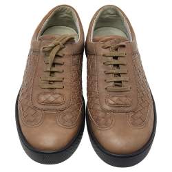 Pre Owned حذاء رياضي بوتيغا فينيتا منخفض من أعلى جلد انترشياتو بني مقاس 41