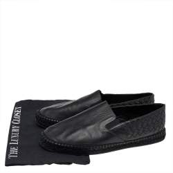 Pre Owned Bottega Veneta Black Intrecciato Leather Slip On Espadrilles Size 41