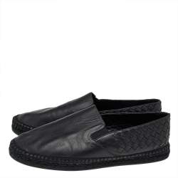Pre Owned Bottega Veneta Black Intrecciato Leather Slip On Espadrilles Size 41