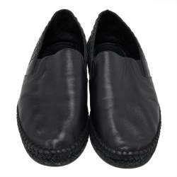 Pre Owned Bottega Veneta Black Intrecciato Leather Slip On Espadrilles Size 41