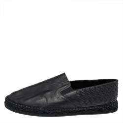 Pre Owned Bottega Veneta Black Intrecciato Leather Slip On Espadrilles Size 41