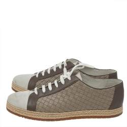 Bottega Veneta Brown/Grey Intrecciato Leather And Suede Cap Toe Espadrille Low Top Sneakers Size 41