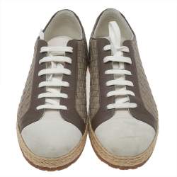 Bottega Veneta Brown/Grey Intrecciato Leather And Suede Cap Toe Espadrille Low Top Sneakers Size 41