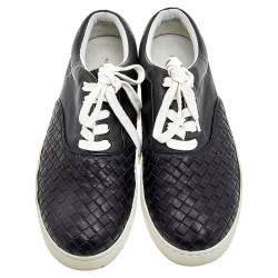 Bottega Veneta Dark Blue/Black Intrecciato Leather Low Top Sneakers Size 42