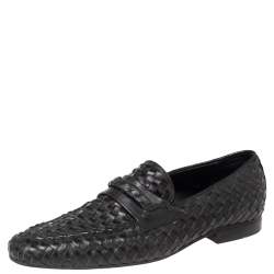 Pre Owned Bottega Veneta Black Intrecciato Leather Loafers Size 43 