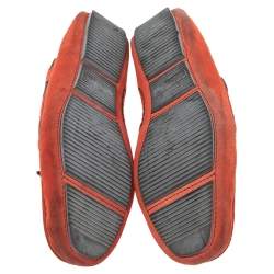 مملوكة مسبقًا Bottega Veneta Orange Intrecciato Suede Bow Slip On Loafers Size 40.5