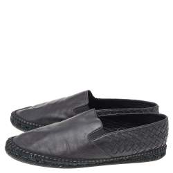 Pre Owned Bottega Veneta Black Intrecciato Leather Slip On Espadrilles Size 44