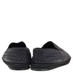 Pre Owned Bottega Veneta Black Intrecciato Leather Slip On Espadrilles Size 44