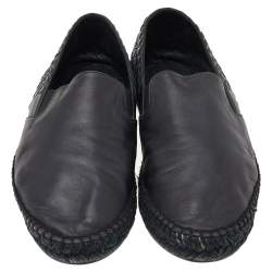 Pre Owned Bottega Veneta Black Intrecciato Leather Slip On Espadrilles Size 44