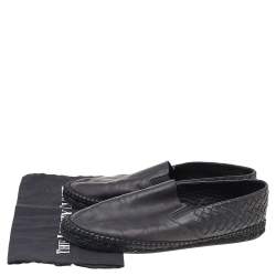 Pre Owned Bottega Veneta Black Intrecciato Leather Slip On Espadrilles Size 44
