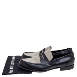 Pre Owned Bottega Veneta Black/Cream Suede And Leather Slip on Loafers Size 45