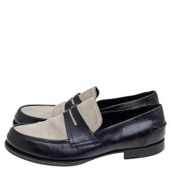 Pre Owned Bottega Veneta Black/Cream Suede And Leather Slip on Loafers Size 45