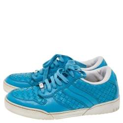 Bottega Veneta Blue Intrecciato Leather Speedster Sneakers Size 39.5