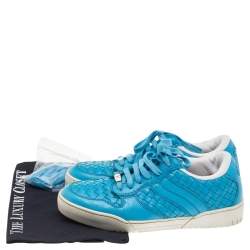 Bottega Veneta Blue Intrecciato Leather Speedster Sneakers Size 39.5