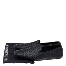 Pre Owned Bottega Veneta Black Intrecciato Leather Bow Slip On Loafers Size 40