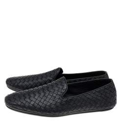 Pre Owned Bottega Veneta Black Intrecciato Leather Bow Slip On Loafers Size 40