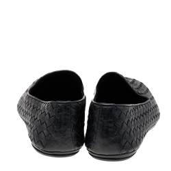 Pre Owned Bottega Veneta Black Intrecciato Leather Bow Slip On Loafers Size 40