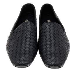 Pre Owned Bottega Veneta Black Intrecciato Leather Bow Slip On Loafers Size 40