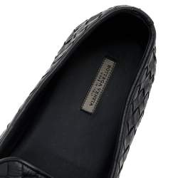 Pre Owned Bottega Veneta Black Intrecciato Leather Bow Slip On Loafers Size 40