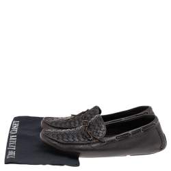 Bottega Veneta Dark Brown Intrecciato Leather Bow Slip On Loafers Size 45