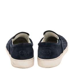Bottega Veneta Navy Blue Intrecciato Suede Slip On Sneakers Size 42
