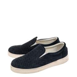 Bottega Veneta Navy Blue Intrecciato Suede Slip On Sneakers Size 42