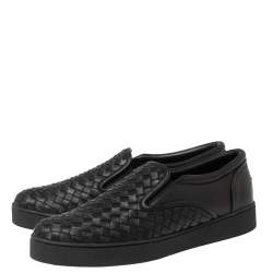 Bottega Veneta Black  Intreciato Leather Slip on Sneakers Size 40