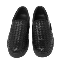 Bottega Veneta Black  Intreciato Leather Slip on Sneakers Size 40