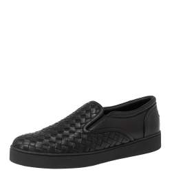 Bottega Veneta Black  Intreciato Leather Slip on Sneakers Size 40